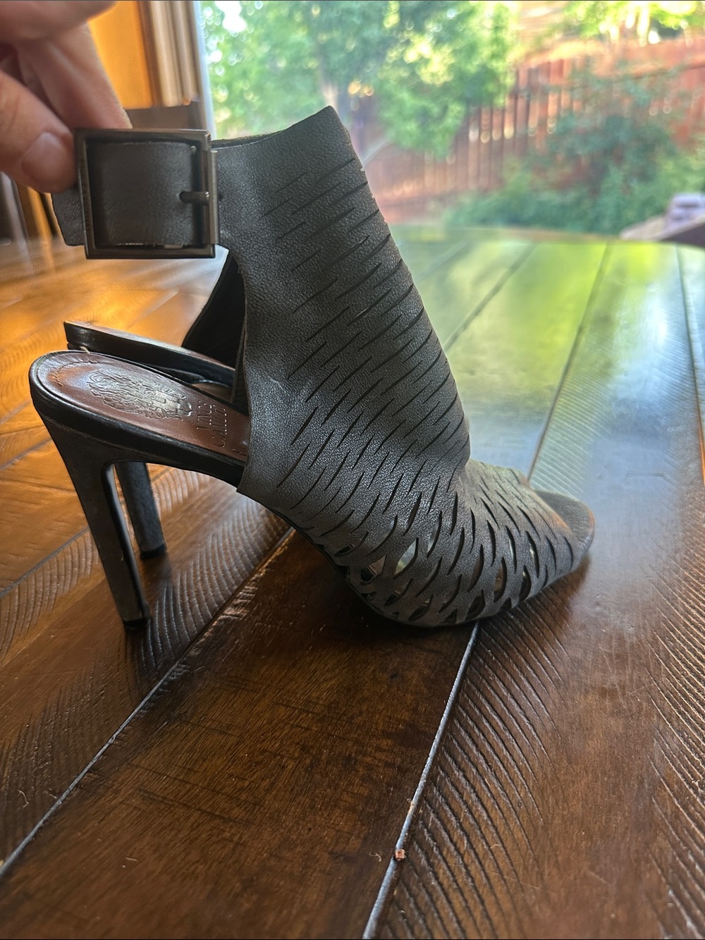 Vince Camuto Black Laser-Cut Slingback Stiletto Sandal